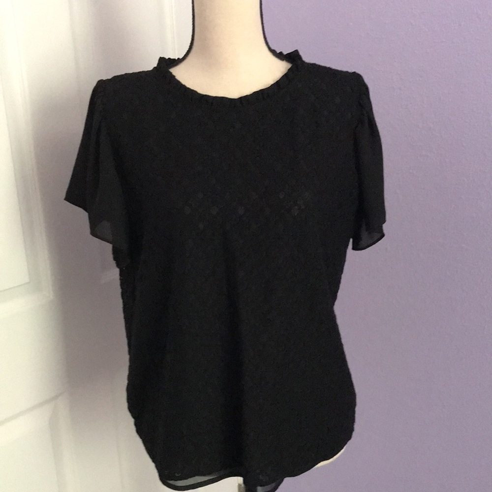 ❤️3X20 WOMEN - Black Lace Raffle Collar Trim Blouse | M